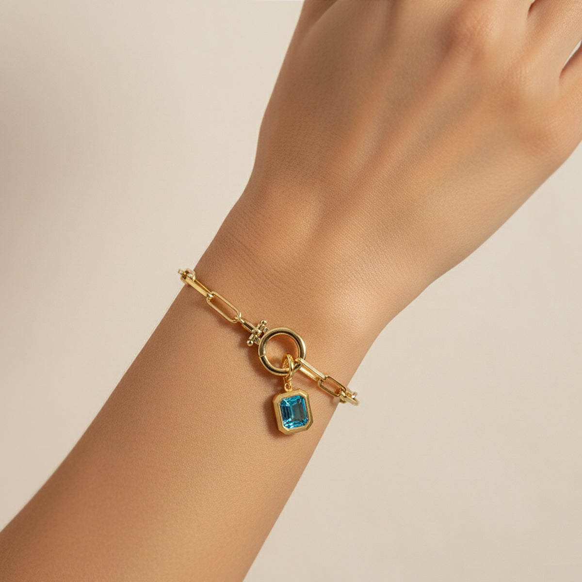 Mint & Lily Baguette Birthstone Charm on Mint Paperclip Bracelet