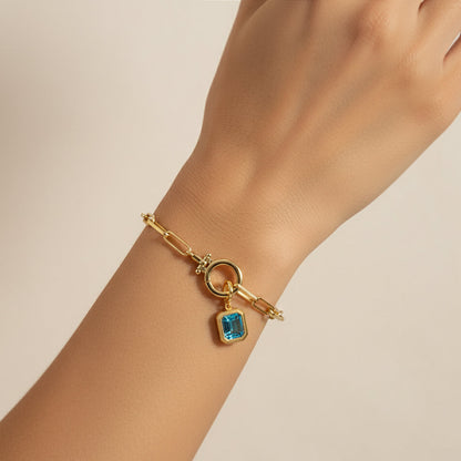 Mint & Lily Baguette Birthstone Charm on Mint Paperclip Bracelet