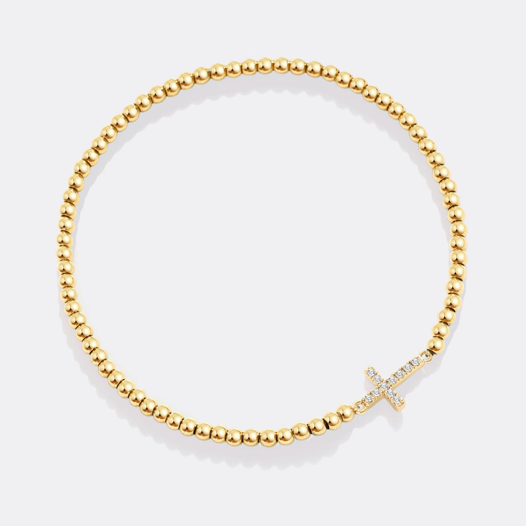 Mint & Lily Gold Beaded Cross Stretch Bracelet