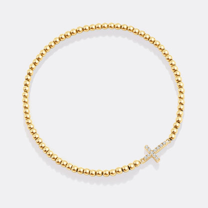 Mint & Lily Gold Beaded Cross Stretch Bracelet