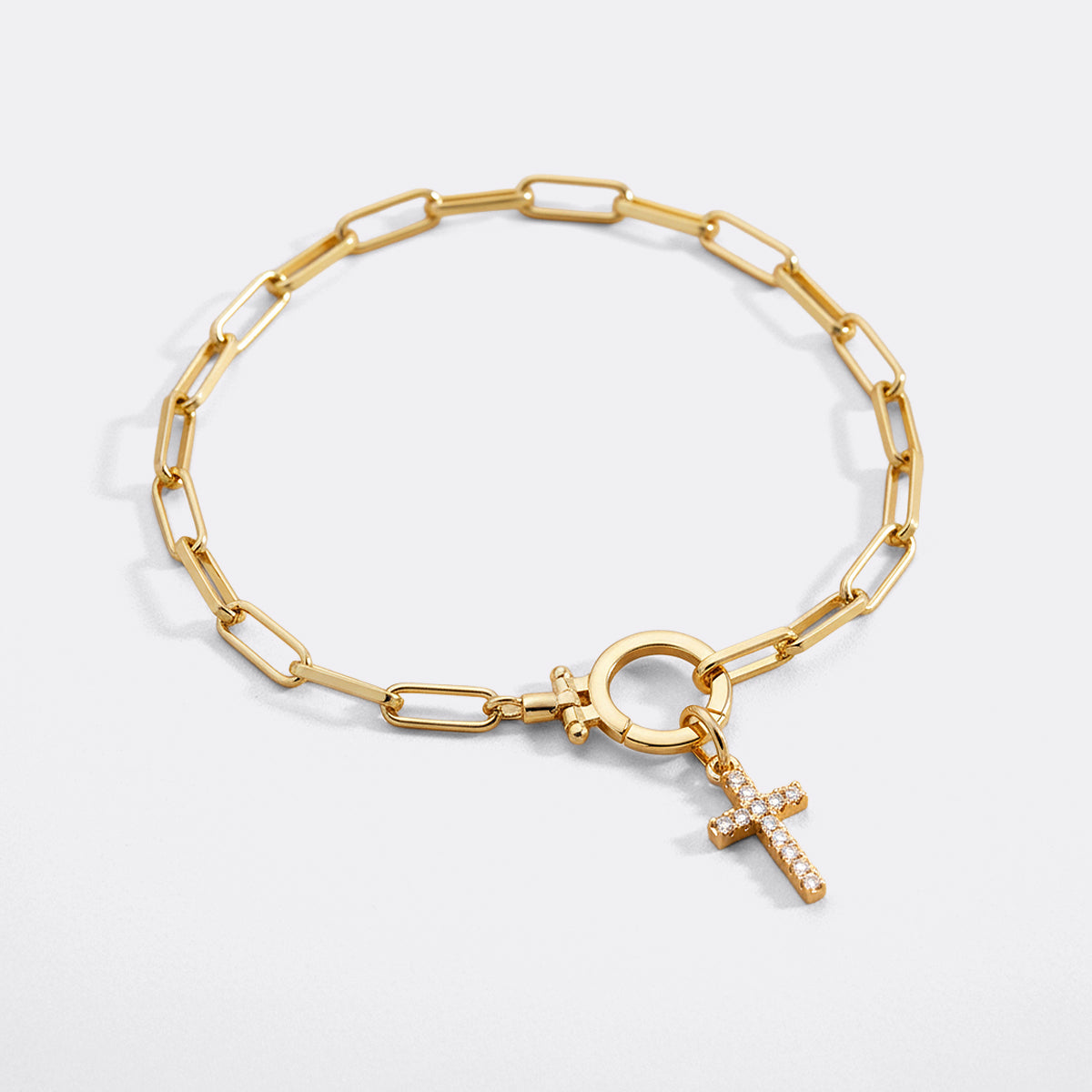 Mint & Lily Mint Paperclip Bracelet with Pave Cross Charm