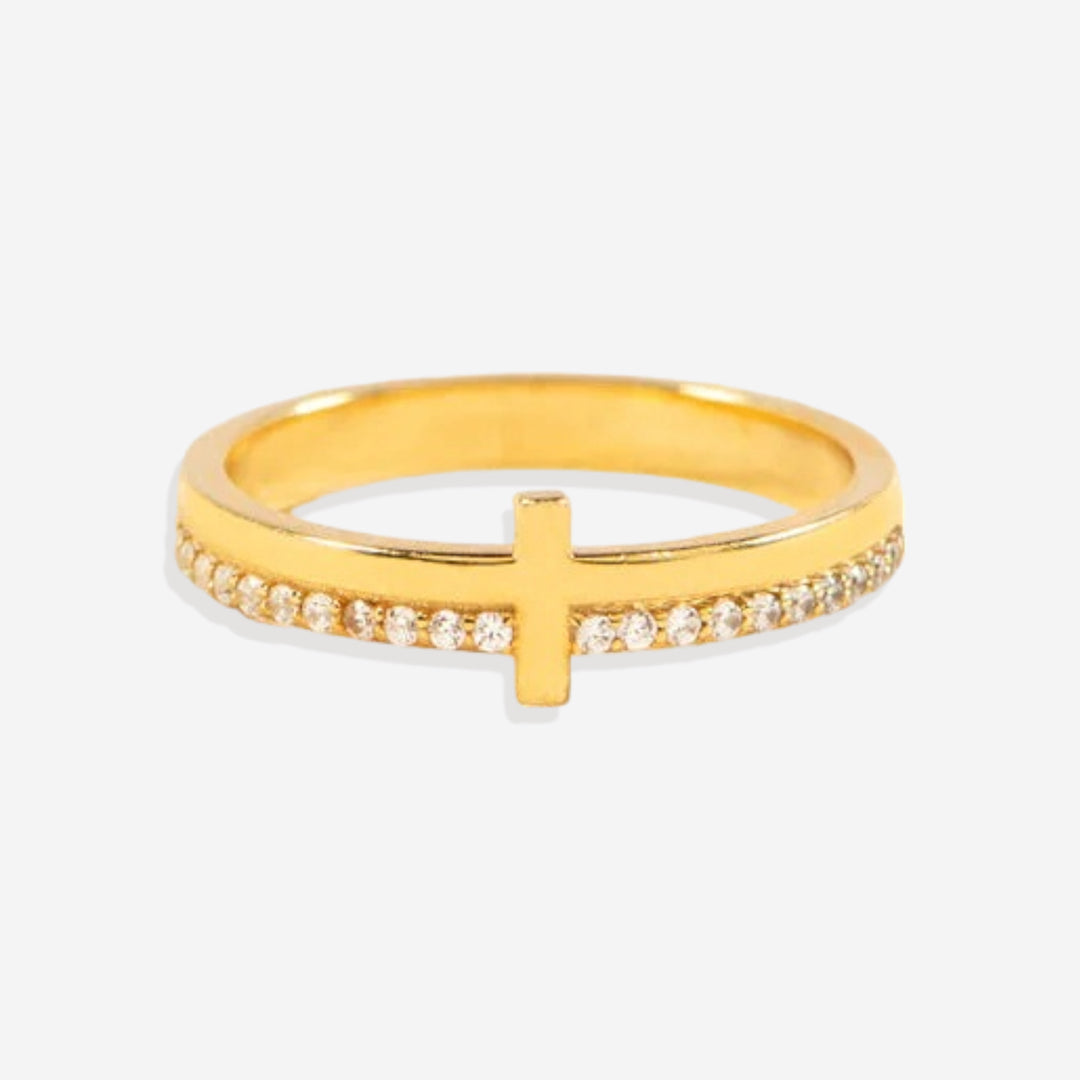 Mint & Lily Let God Be In Control Golden Cross Ring