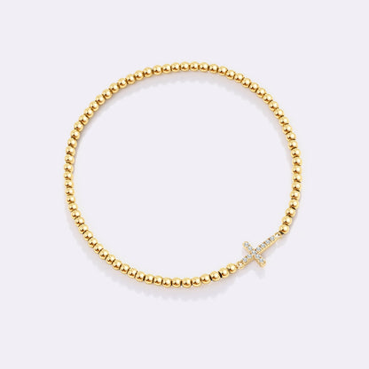 Mint & Lily Gold Beaded Cross Stretch Bracelet