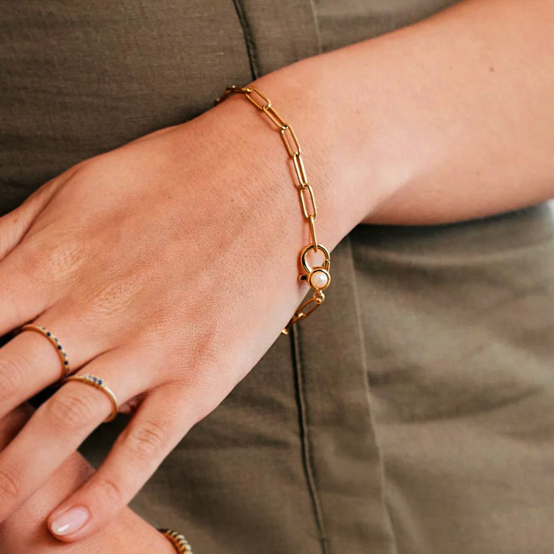 Mint & Lily Paperclip Bracelet with Pearl Accent