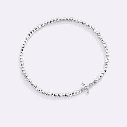 Mint & Lily Gold Beaded Cross Stretch Bracelet