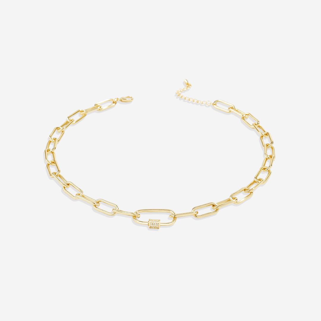 Mint & Lily Link Chain Necklace with Pave Carabiner Clasp