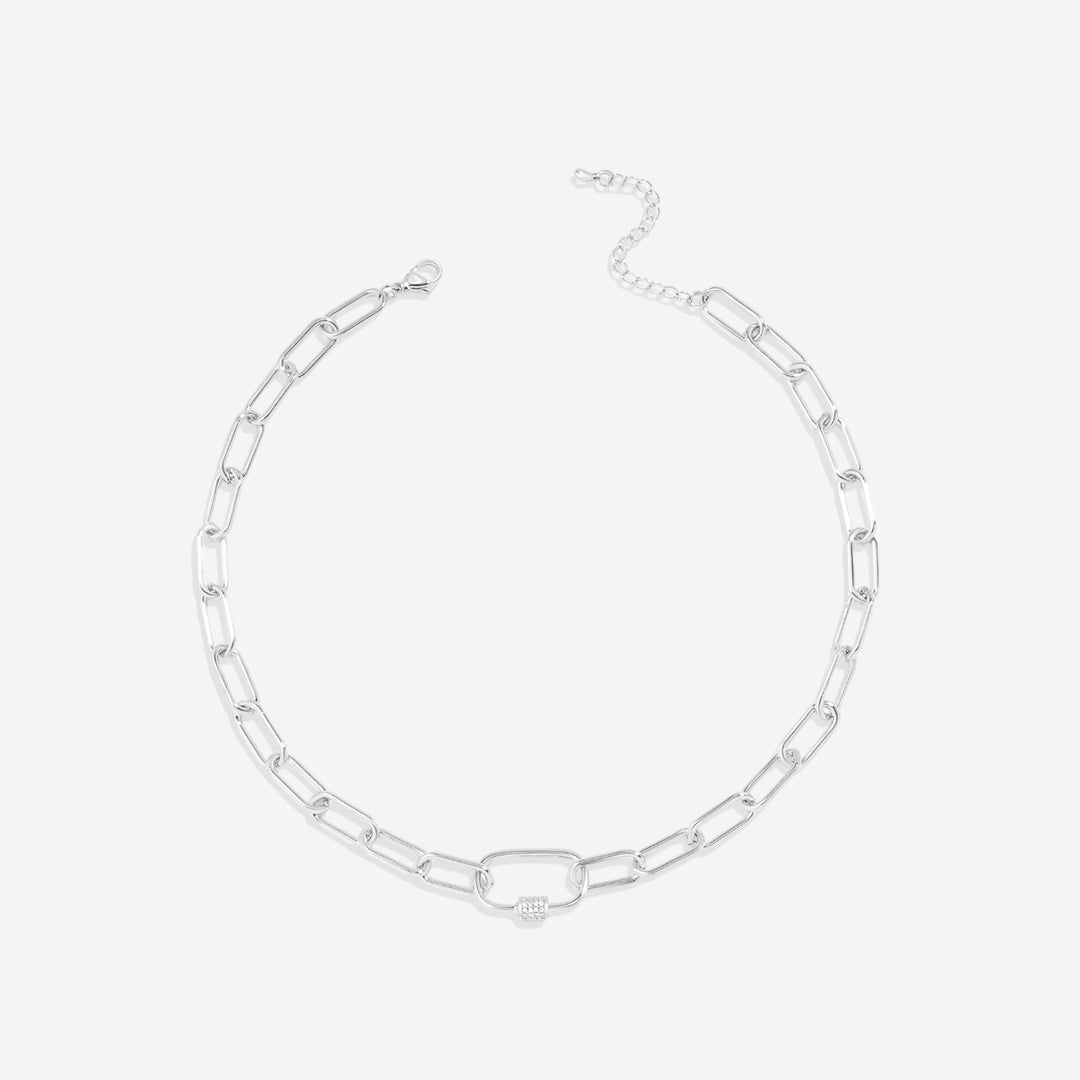 Mint & Lily Link Chain Necklace with Pave Carabiner Clasp