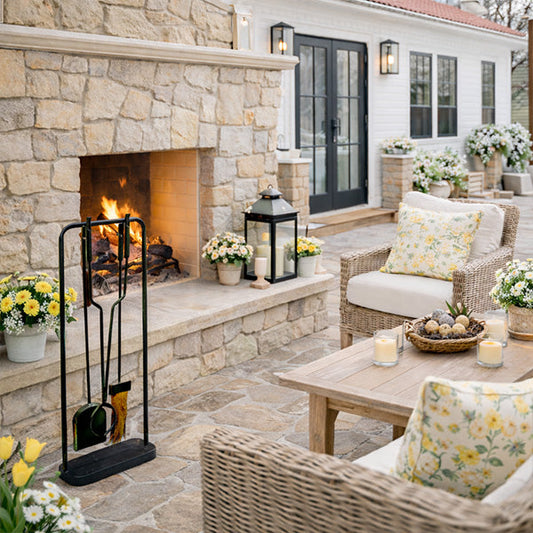 Black Iron Fireplace Tool Set with Shovel Brush Tongs