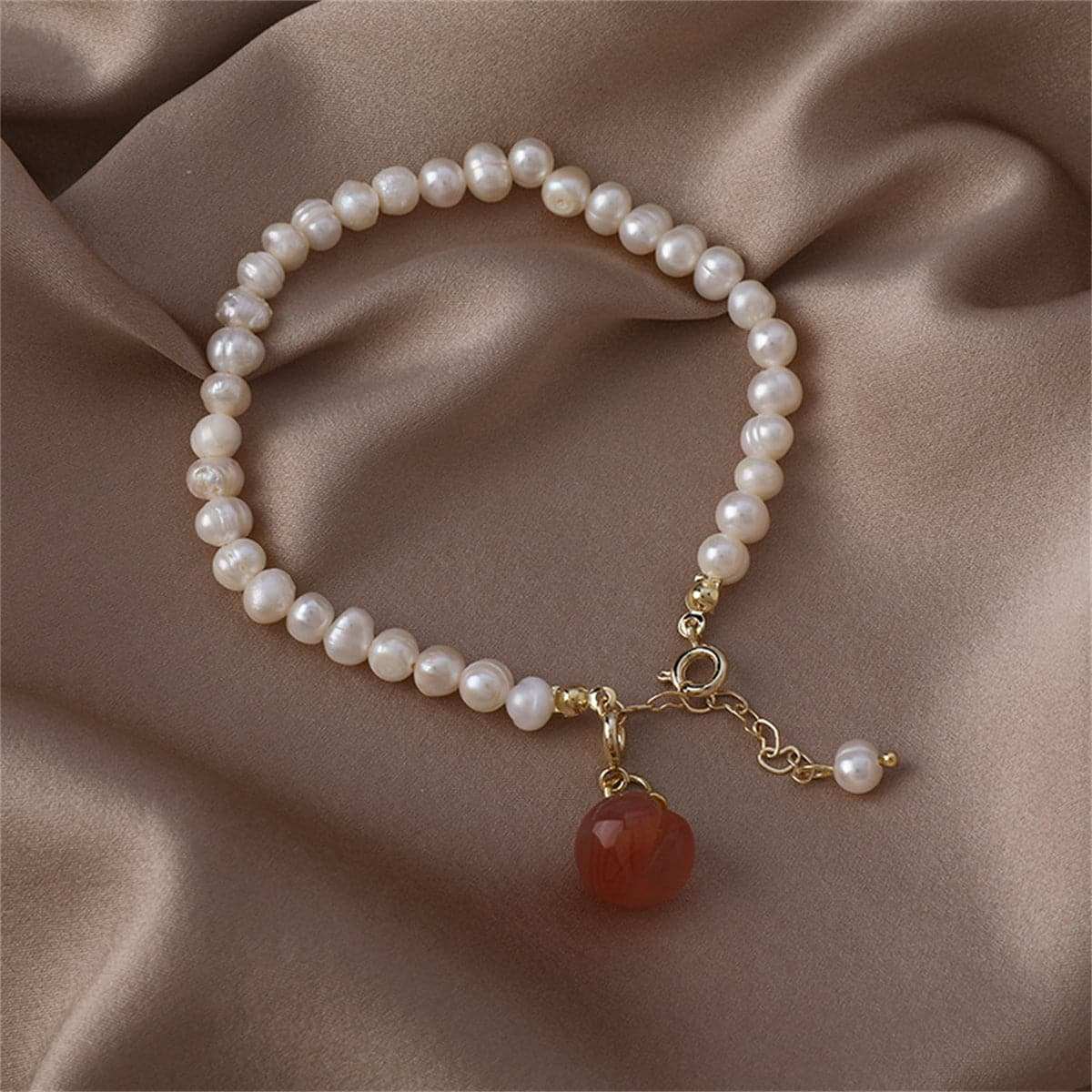 Pearl & Peach Crystal Goldtone Sphere Charm Bracelet