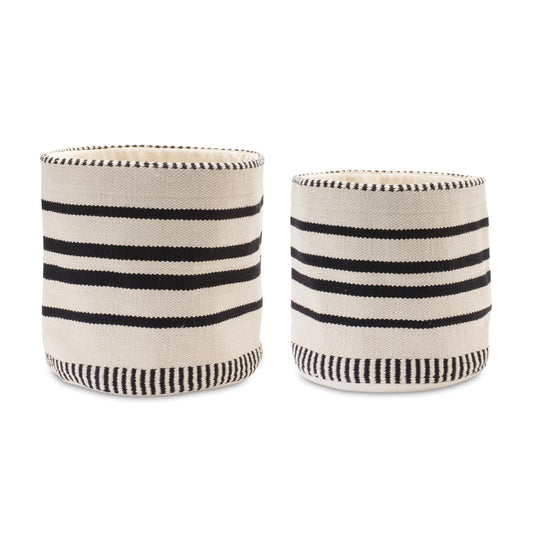 Melrose International Striped Woven Cotton Basket (Set of 2)