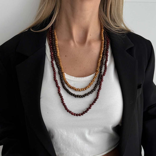 Multi-Colored Wood & Goldtone Beaded Chain Layered Necklace