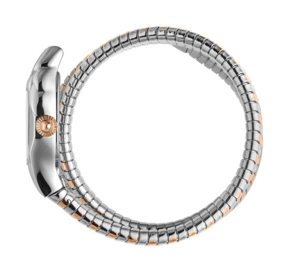 Just CAVALLI Women Watch, Two Tone Silver & Rose Gold Color Case, Silver Dial, Two Tone Silver & Rose Gold Color Stainless Steel Metal Bracelet, 2 Hands, 3 Atm