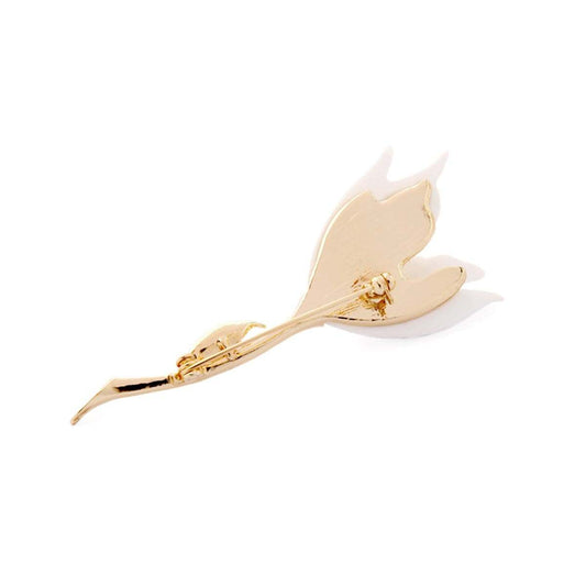 White Resin & Goldtone Lily Brooch