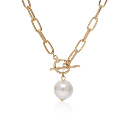 Pearl & Goldtone Toggle Pendant Necklace