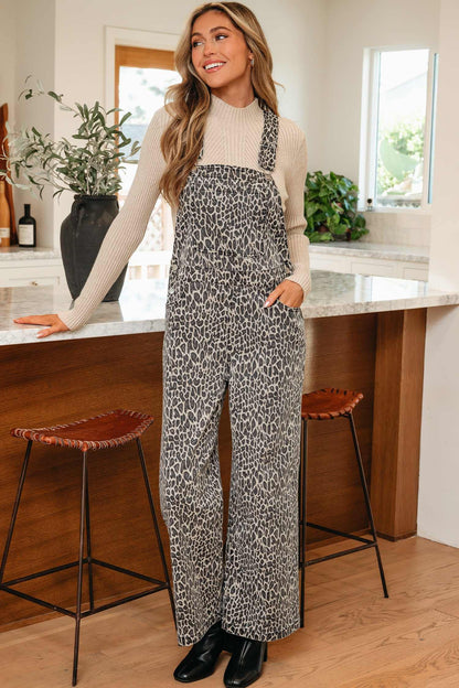 Soleil Leg Loose Overall Jumpsuit - Brown / L - 12/14