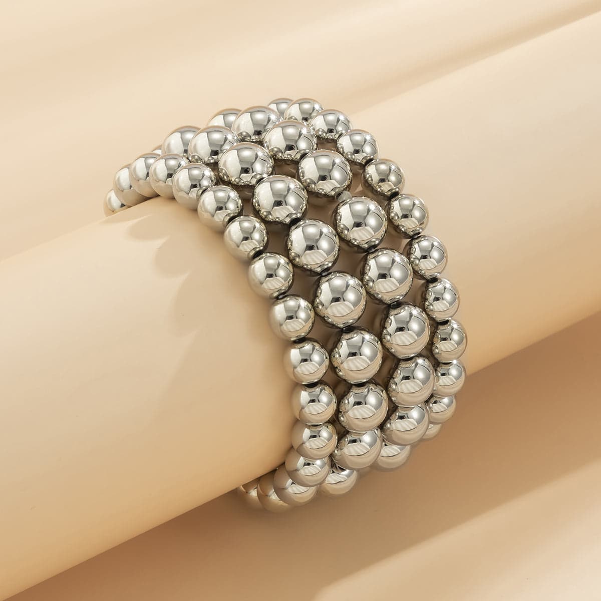 Silvertone Layered Bead Stretch Bracelet