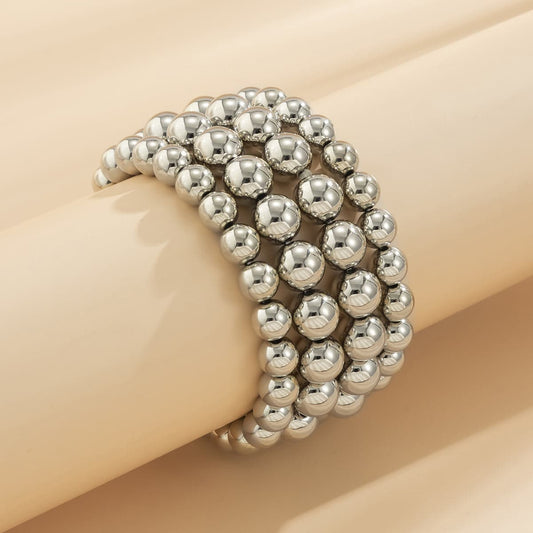 Silvertone Layered Bead Stretch Bracelet