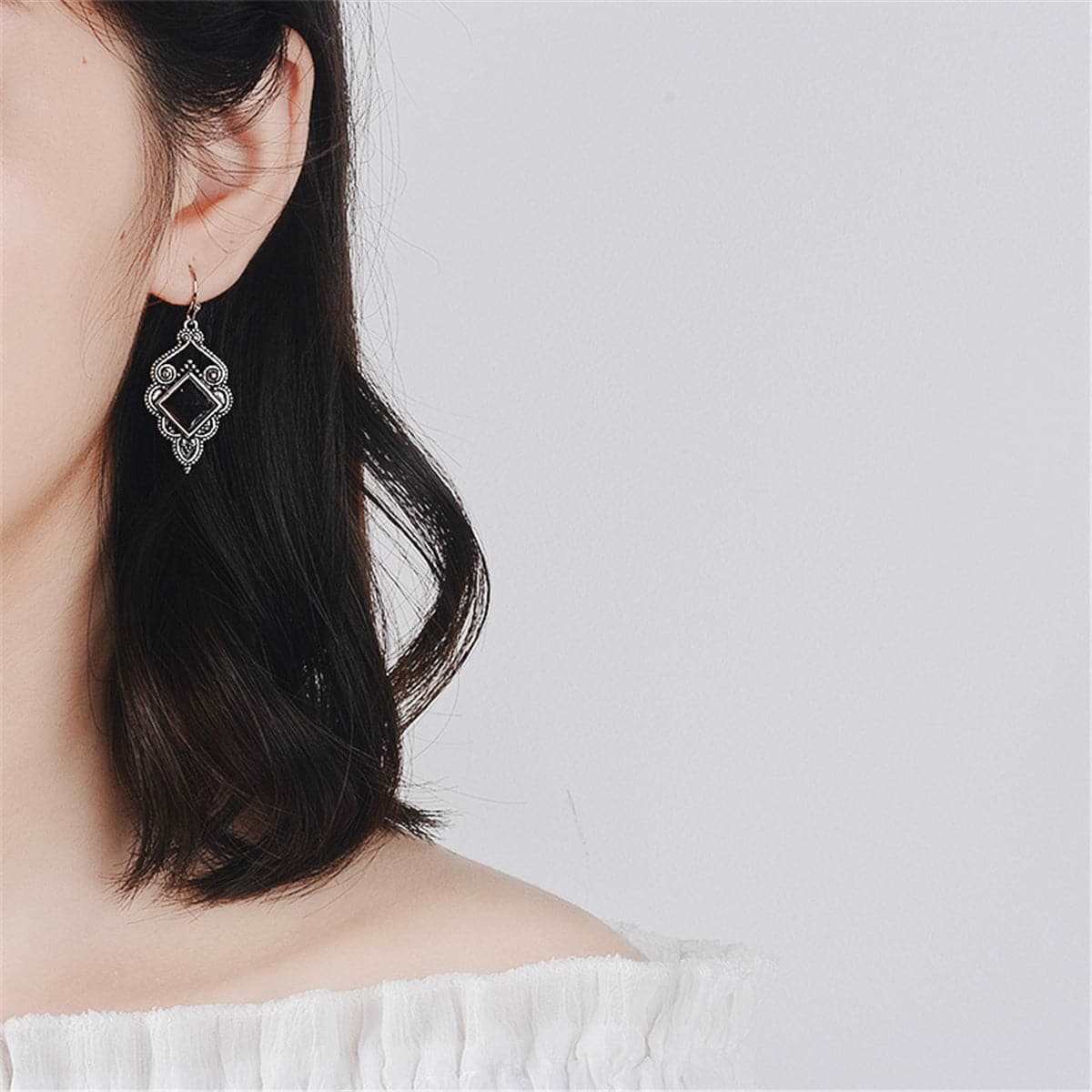 Red Crystal & Silvertone Princess Cut Drop Earrings