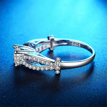Crystal & Silvertone Filigree Ring-4