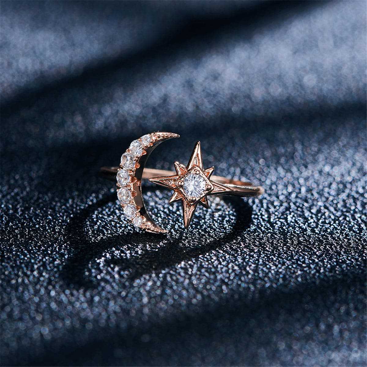 Cubic Zirconia & Rose Goldtone Moon & Star Bypass Ring