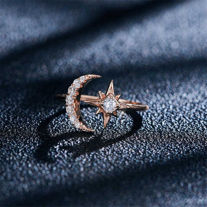 Cubic Zirconia & Rose Goldtone Moon & Star Bypass Ring