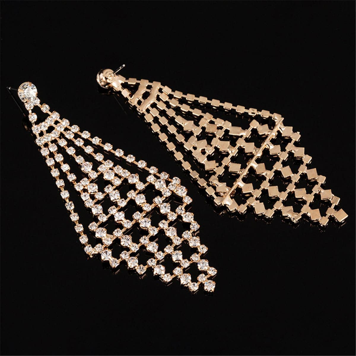 Cubic Zirconia & Goldtone Open Rhombus Drop Earrings
