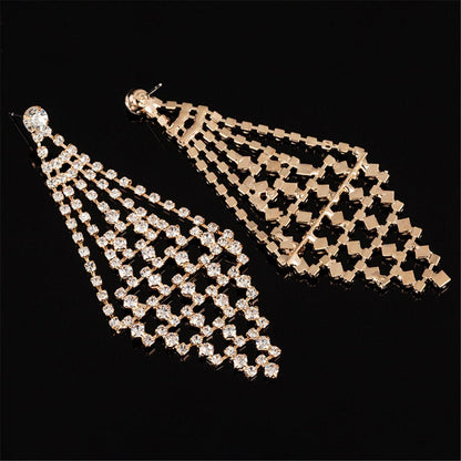 Cubic Zirconia & Goldtone Open Rhombus Drop Earrings