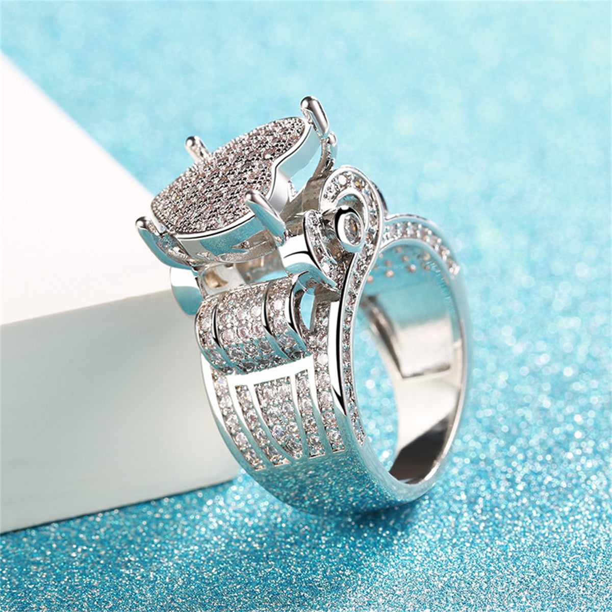 Cubic Zirconia & Silvertone Heart Ring-2