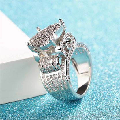 Cubic Zirconia & Silvertone Heart Ring-2