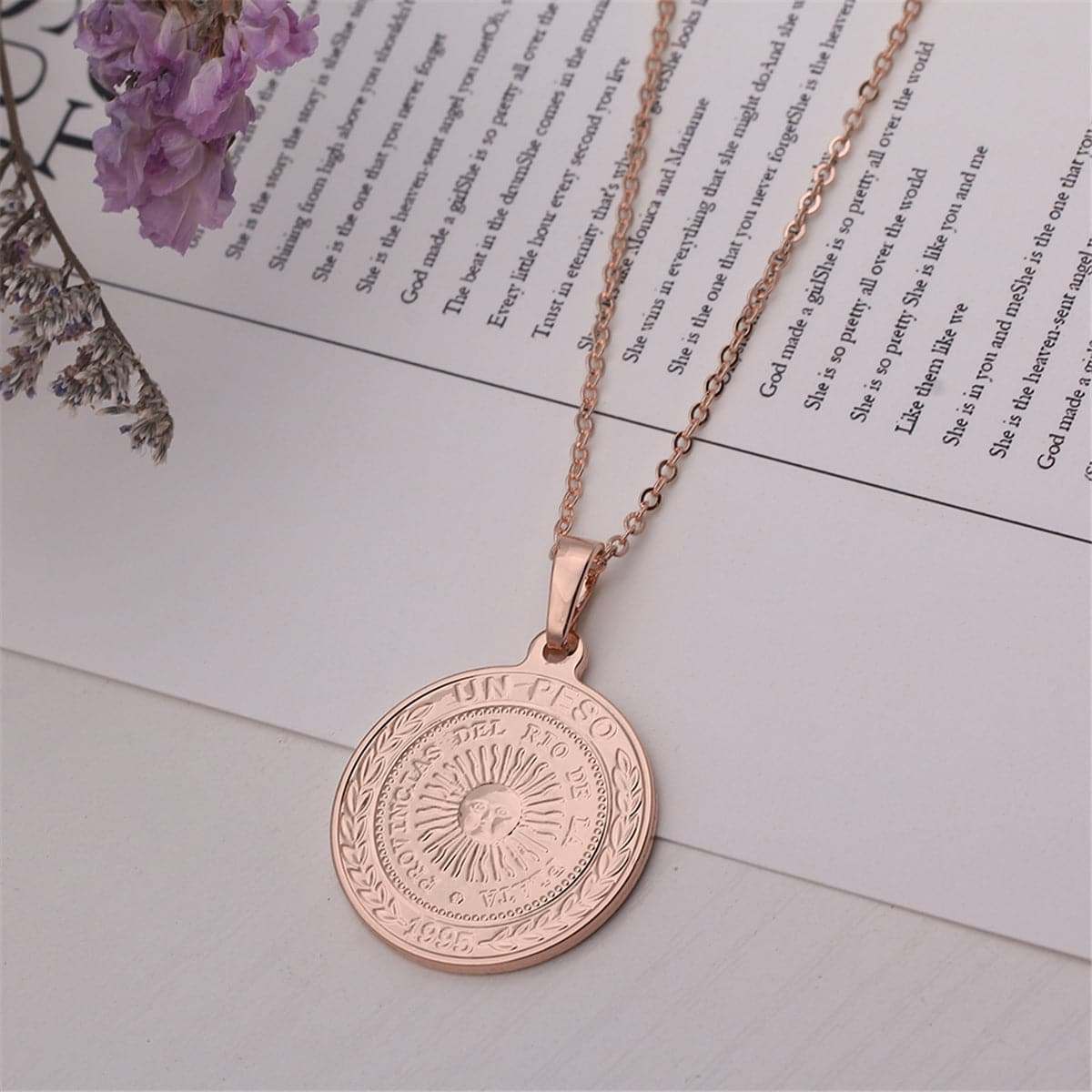 Rose Goldtone Argencoppere Peso Pendant Necklace