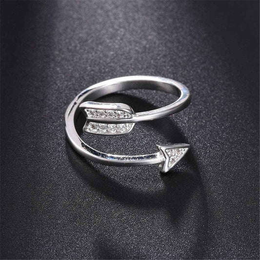Cubic Zirconia & Silvertone Arrow Adjustable Ring