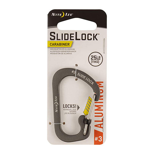 Nite Ize Size #3 Slidelock Carabiner, Locking Carabiner Keychain, Aluminum, Charcoal Grey