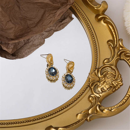 Blue Crystal & Cubic Zirconia Goldtone Oval Drop Earrings