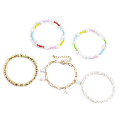 Blue Howlite & Pearl Color Block Beaded Stretch Bracelet Set