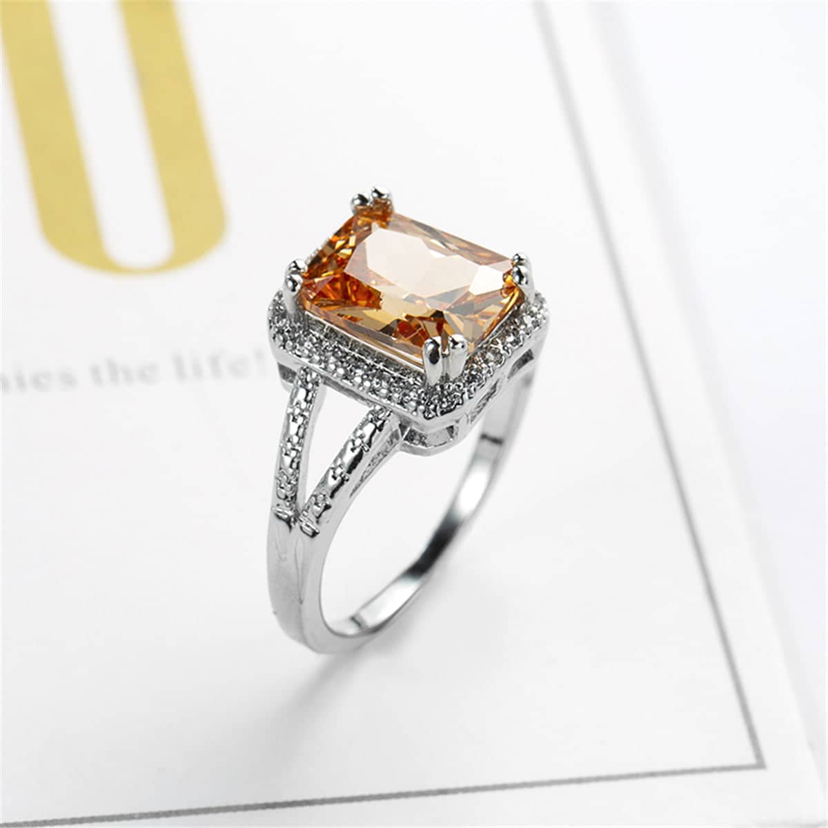 Champagne Crystal & Silvertone Radiant-Cut Ring-1