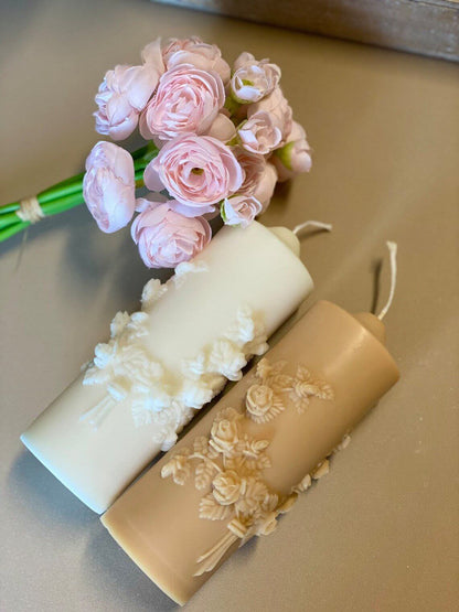Handmade Floral Pillar Candle – Soy Wax for a Fresh, Floral Scent