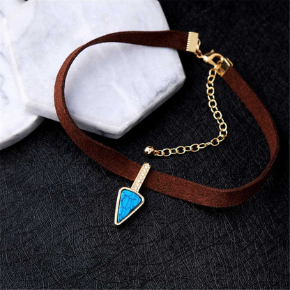 Turquoise & Cubic Zirconia Triangle Choker Necklace