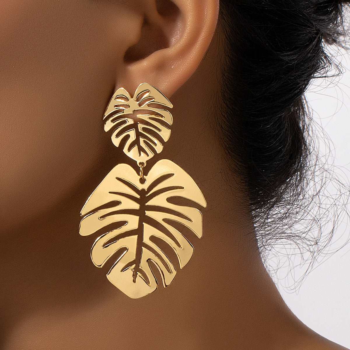 Goldtone Plantain Leaf Drop Earrings