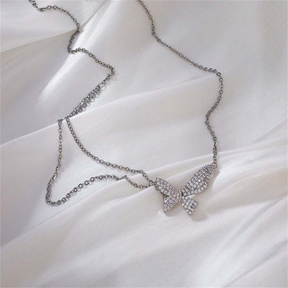 Cubic Zirconia & Silvertone Pavé Butterfly Choker Necklace