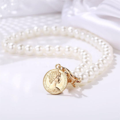 Pearl & Goldtone Coin Pendant Necklace