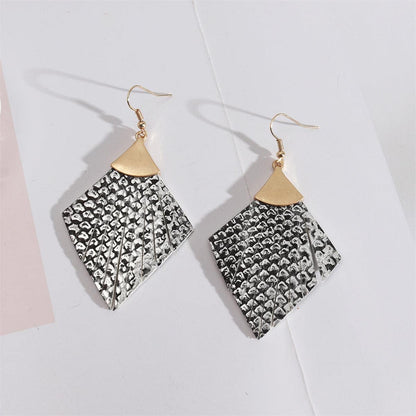 Gray Polyurethane & Goldtone Snake-Print Rhombus Drop Earrings-1