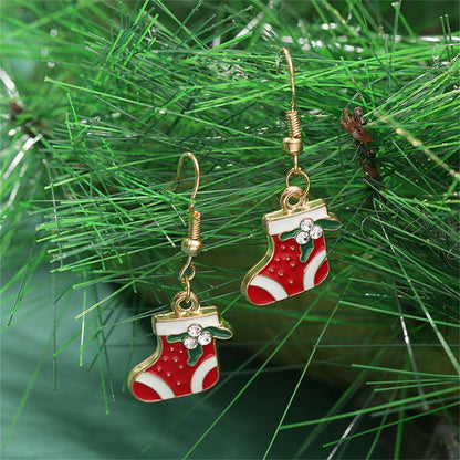 Red & Goldtone Holly Stocking Drop Earrings