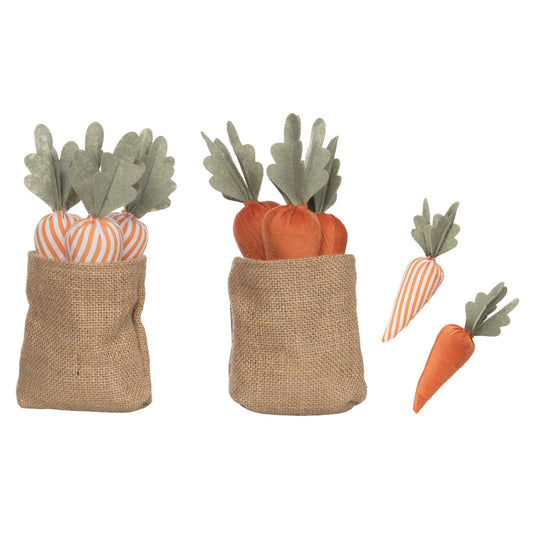 Set of 2 Fabric Carrots in Bag - Decorative Polyester Objects for Home and Garden