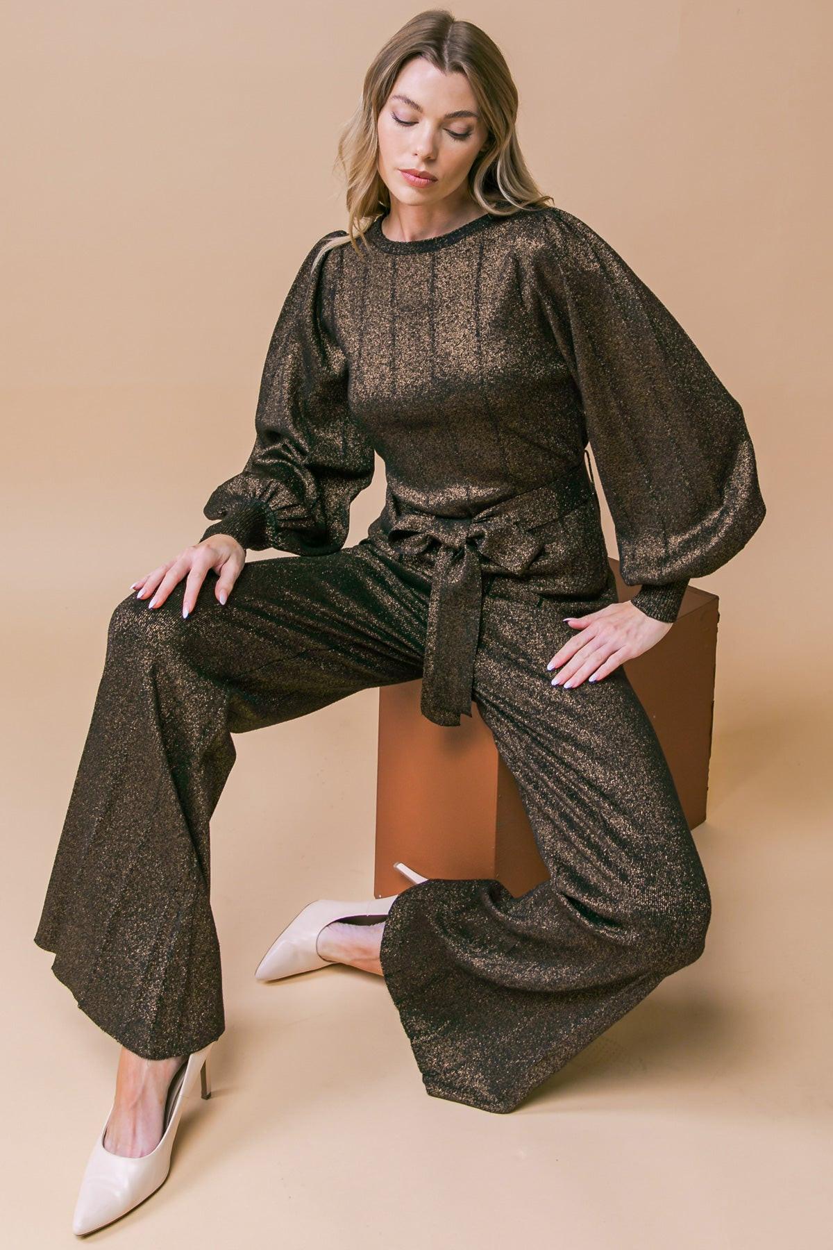 Stunning Stance Metallic Sweater Tunin and Pant Set