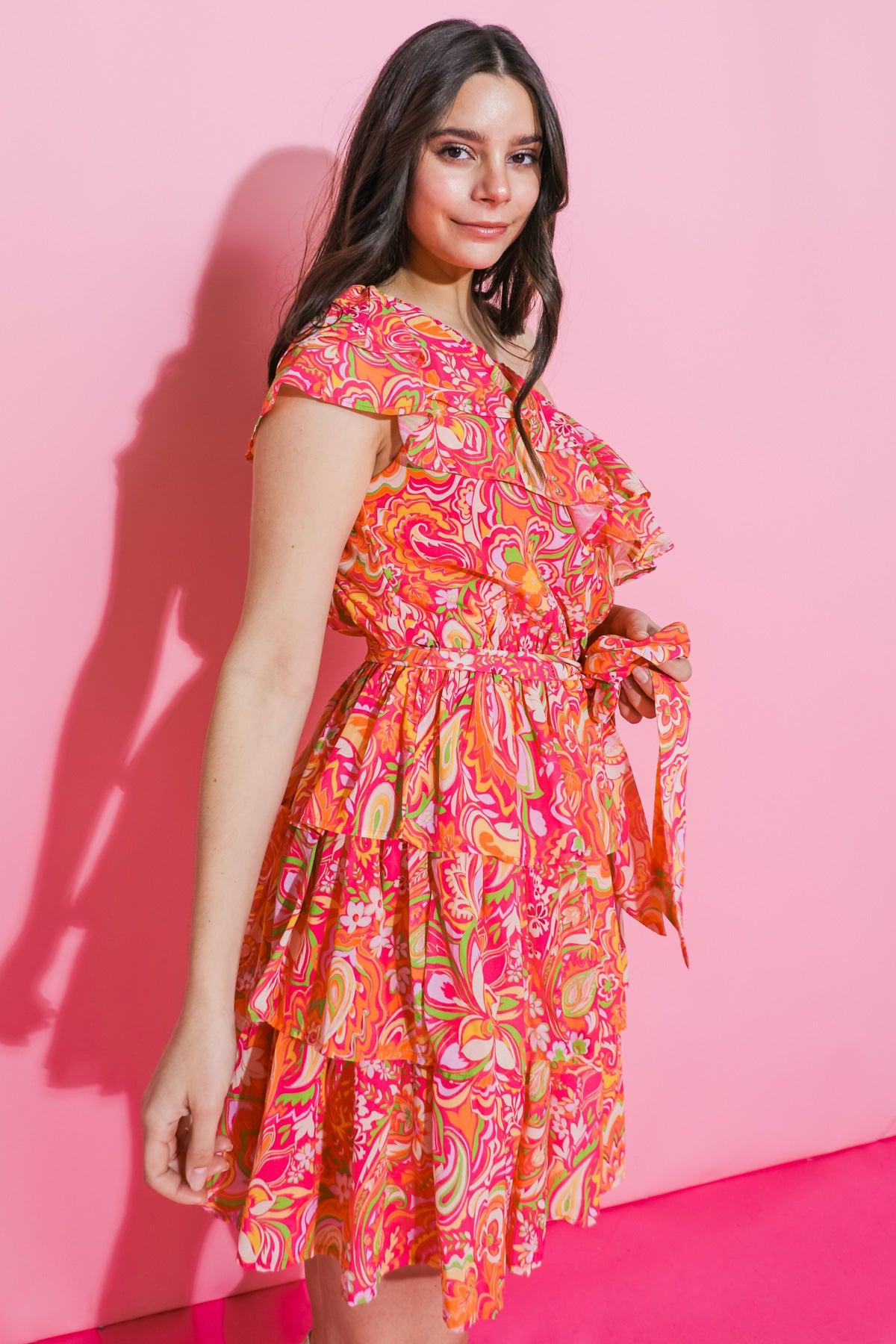 Sunflower Fields One Shoulder Mini Dress