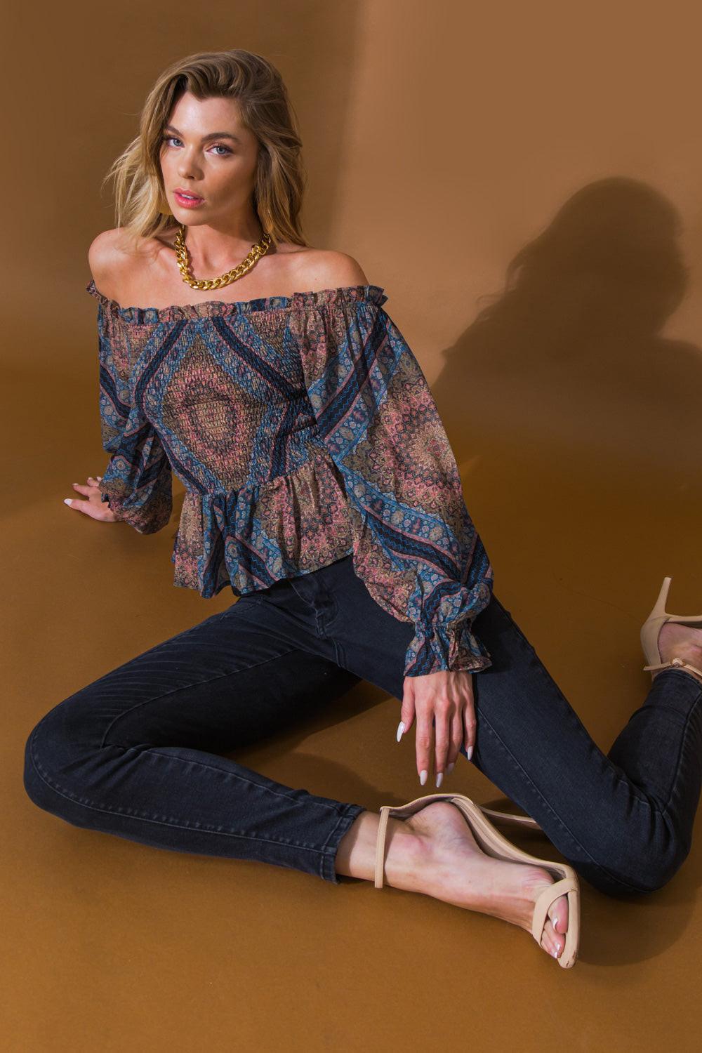 Boho Rainbow Woven Top