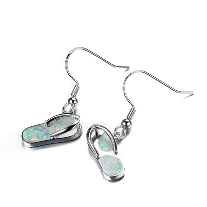 Opal & Silvertone Flip-Flop Drop Earrings