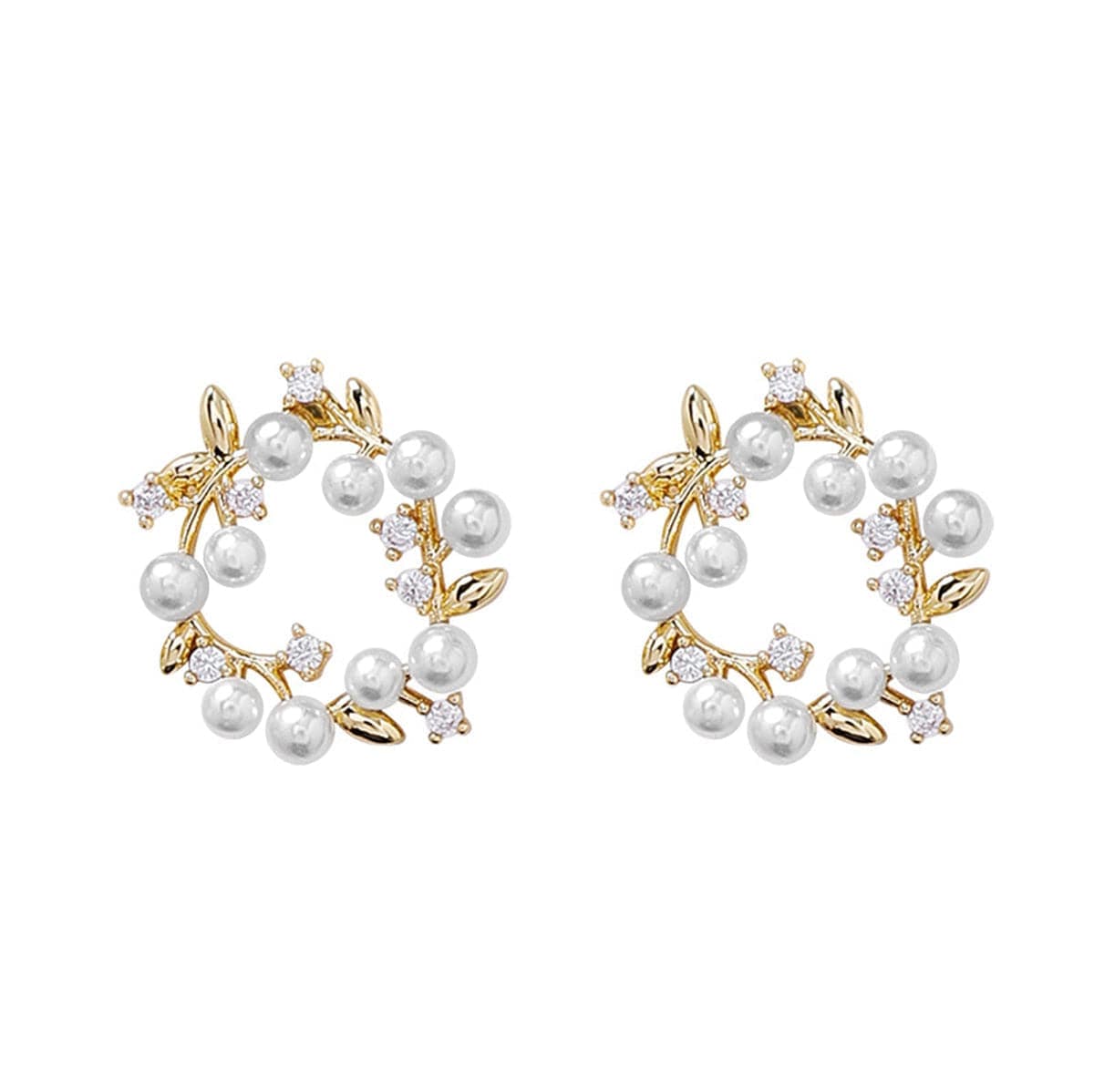 Pearl & Cubic Zirconia Botanical Wreath Stud Earrings