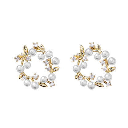 Pearl & Cubic Zirconia Botanical Wreath Stud Earrings