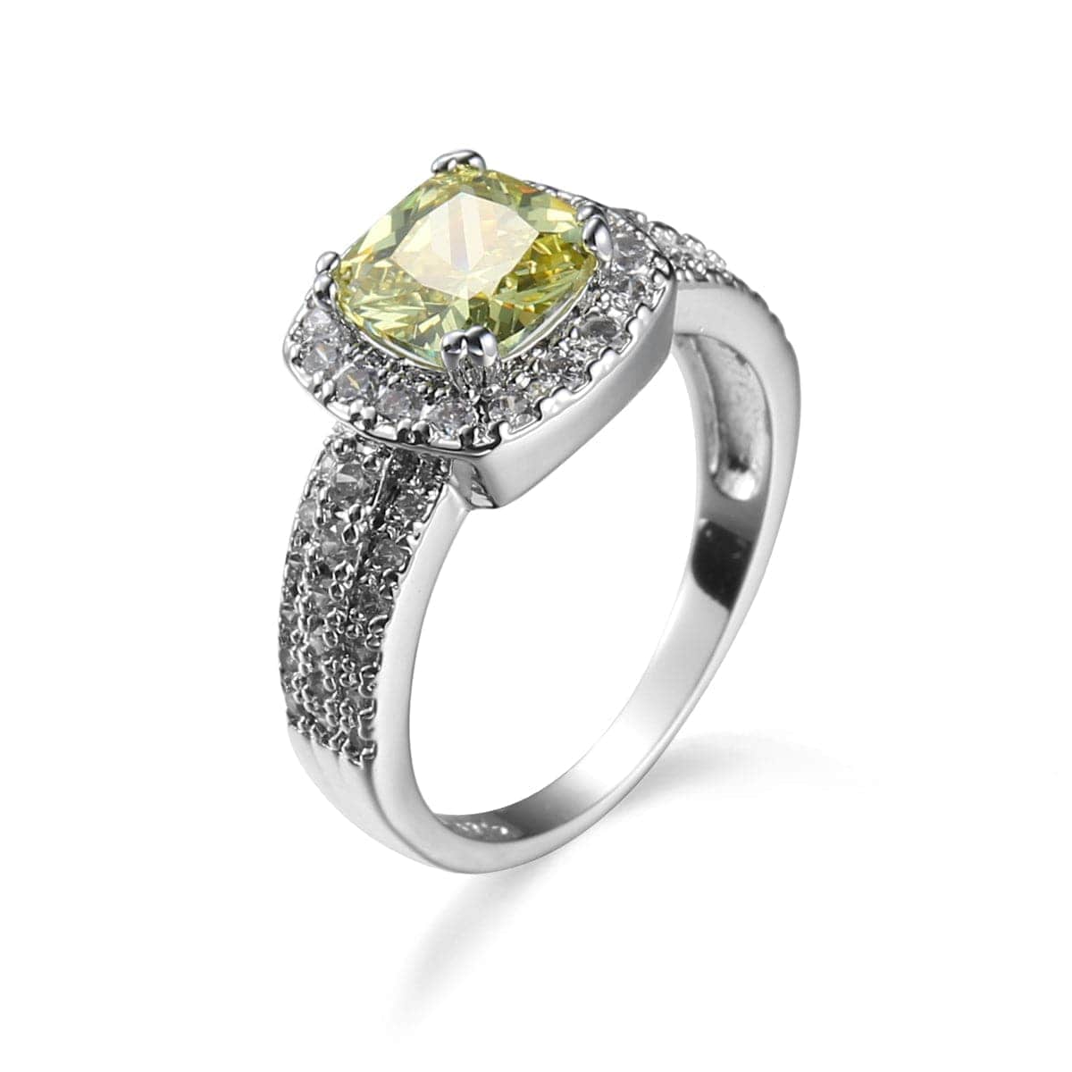Yellow Crystal & Cubic Zirconia Princess-Cut Halo Ring-4